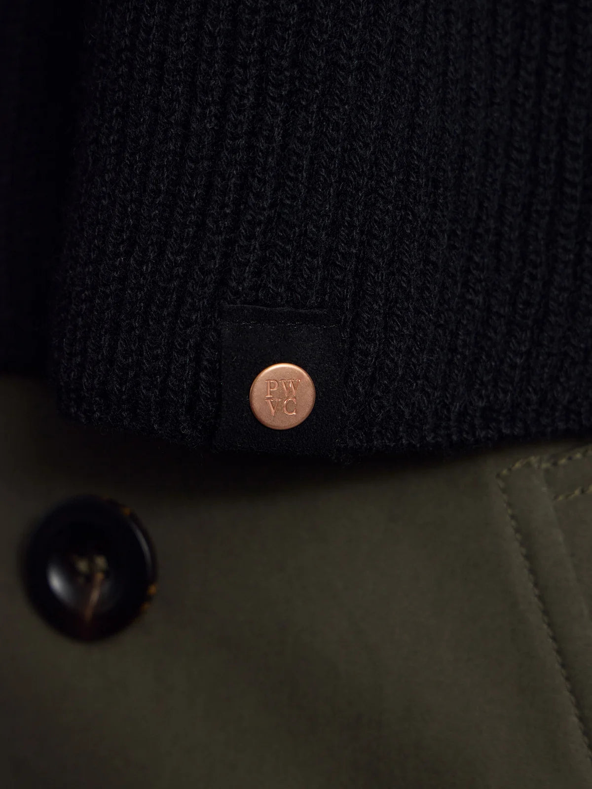 Black Commando Cashmere Scarf by Private White V.C., featuring ribbed knit texture and soft, luxurious cashmere fabric.