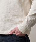 Light gray Merz b Schwanen 2S18 heavy slub long-sleeve shirt with a textured fabric and classic fit.