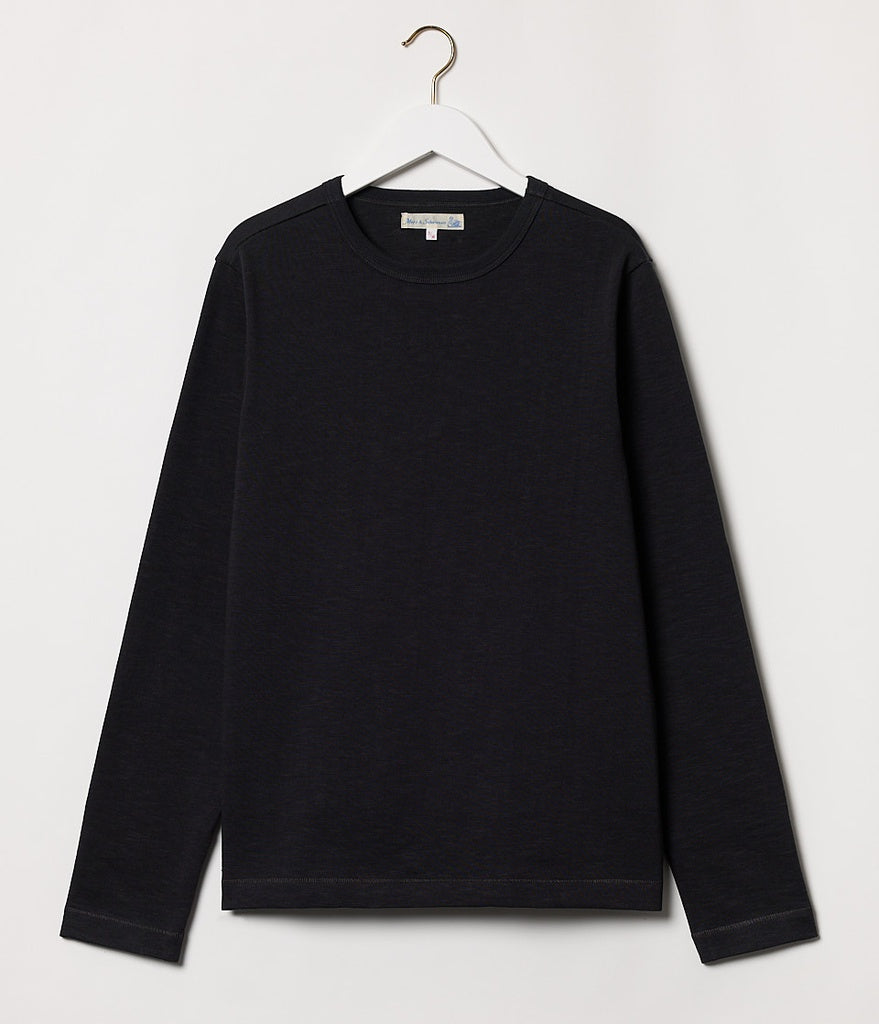 Light gray Merz b Schwanen 2S18 Heavy Slub Longsleeve shirt featuring a textured fabric and classic fit.