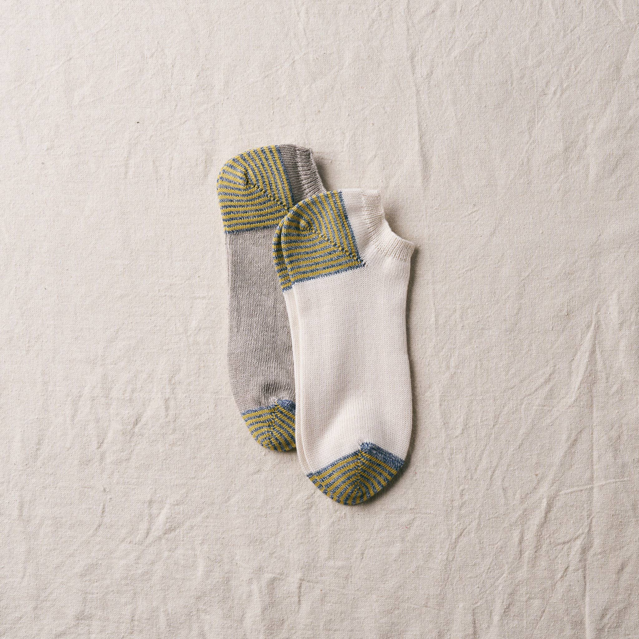 Organic Cotton Linen Striped Sneaker Socks 2Pair