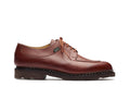 Maroon Paraboot Avignon split toe derby footwear with sleek leather design and detailed stitching, showcasing classic men's dress shoes.