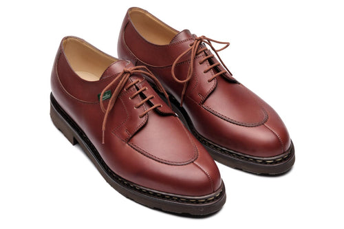 Maroon Avignon Split Toe Derby shoes by Paraboot, stylish men's footwear with leather upper and classic design.