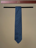 Navy pinstripe linen silk untipped tie by Paolo Albizzati, featuring a refined pattern and smooth texture for sophisticated accessories.
