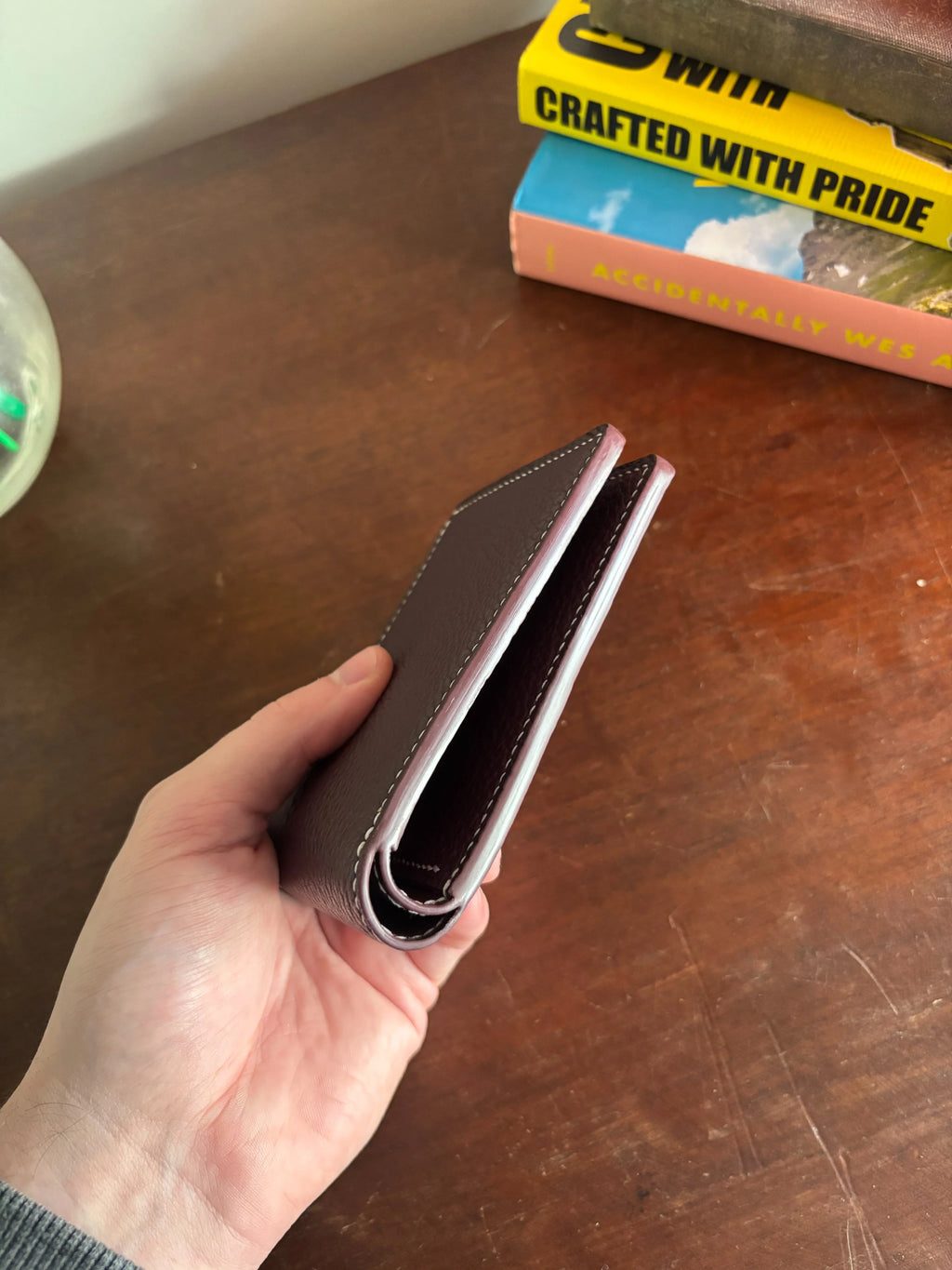 Bronson Leatherworks Bull-Calf Billfold in Rouge Sellier showing smooth leather wallet with multiple card slots and a classic design.