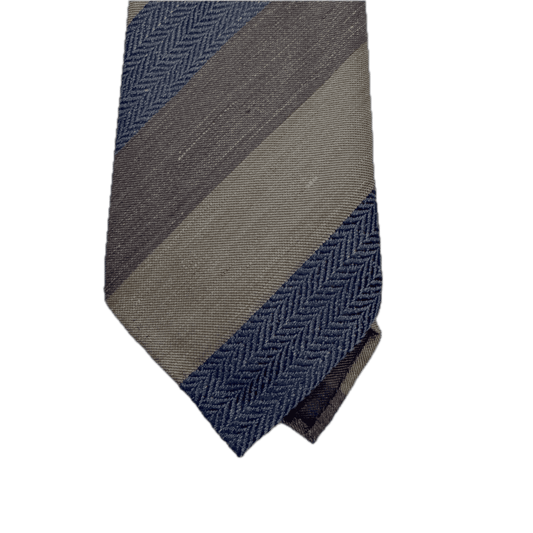 Silk Linen Three-Fold Tie - Blue, Brown Beige