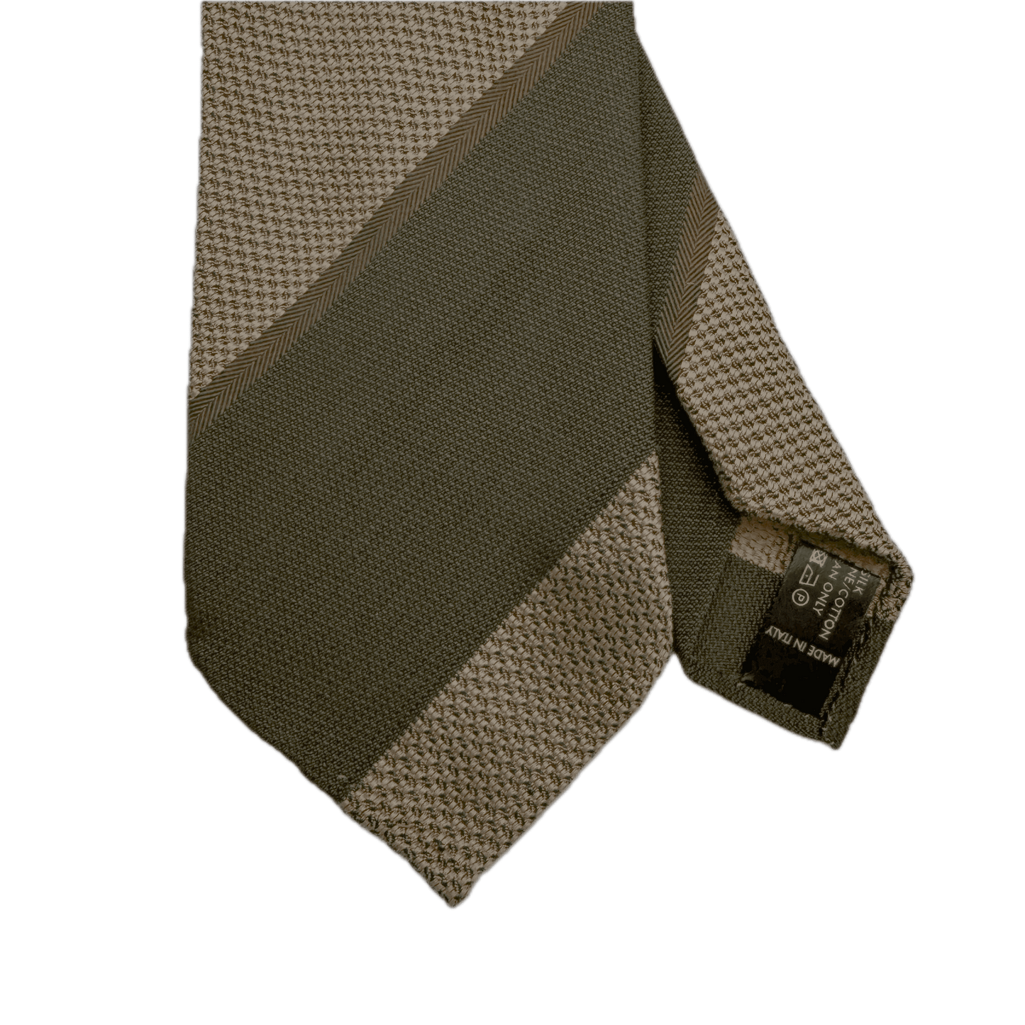 Wide Stripe Grenadine Silk Cotton Three-Fold Tie - Olive, Beige