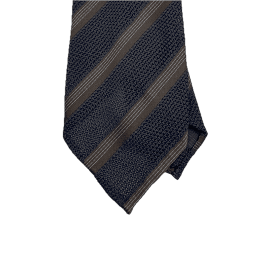 Striped Grenadine Silk Three-Fold Tie - Navy, Brown