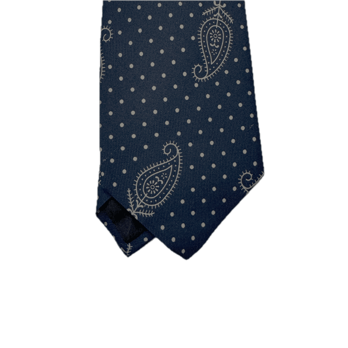 Silk Tipped Tie - Navy, Beige dots