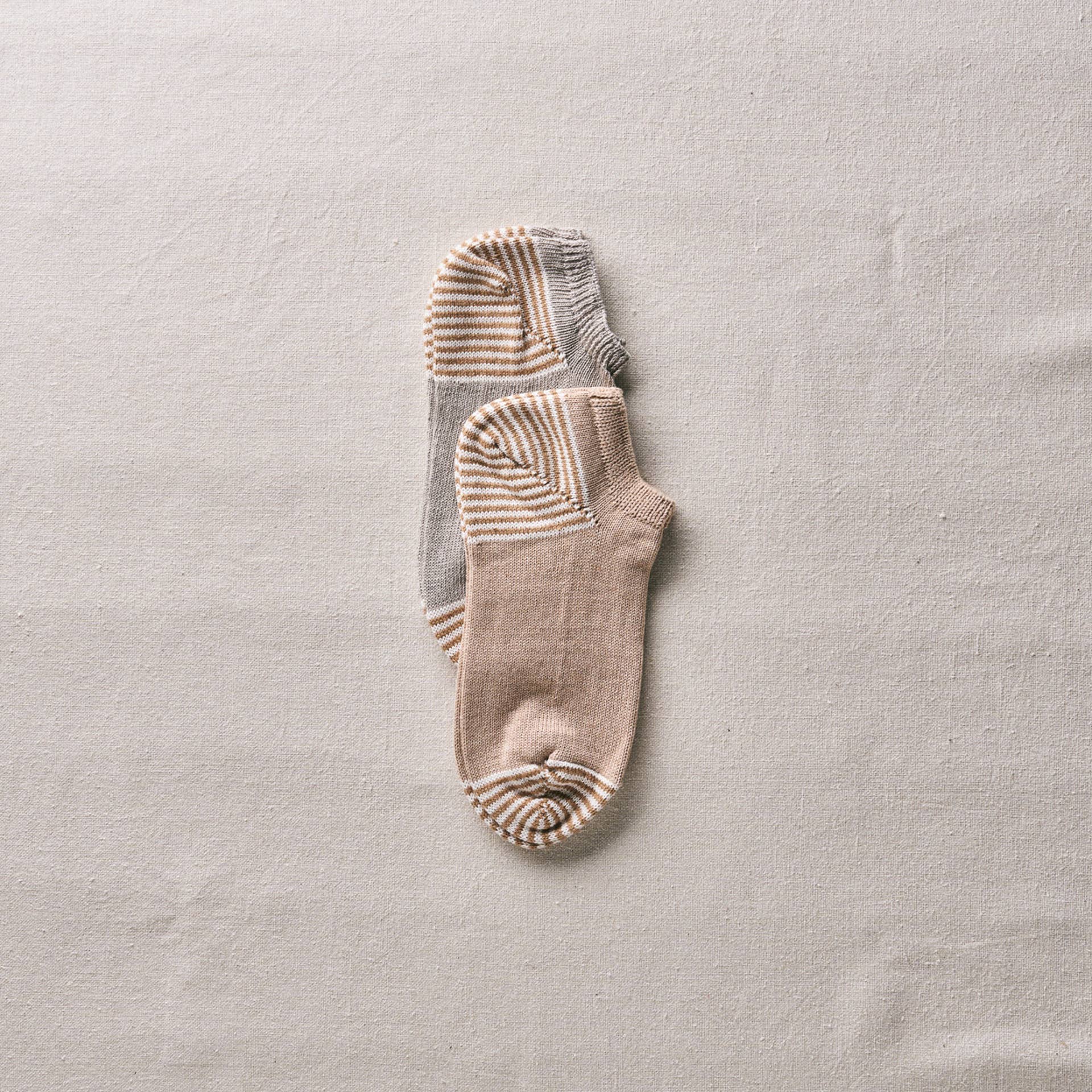 Organic Cotton Linen Striped Sneaker Socks 2Pair