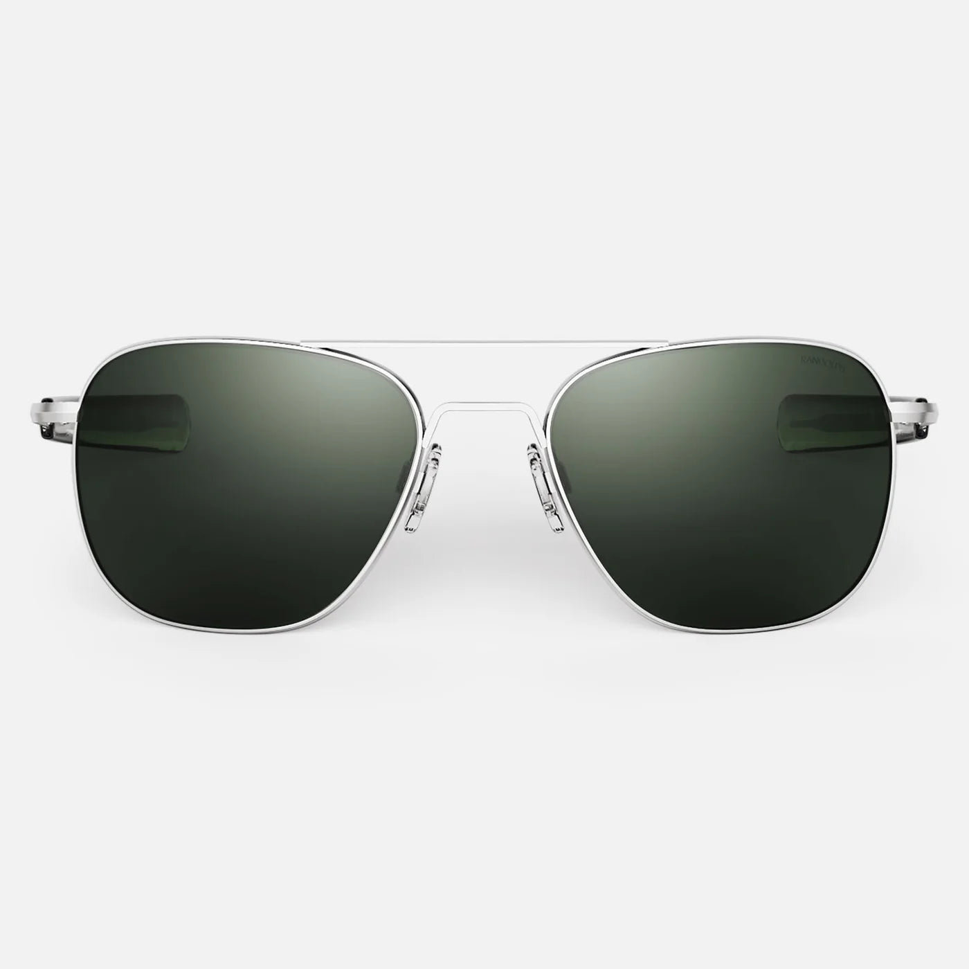 Randolph USA Aviator accessories with matte chrome finish and AGX details, featuring sleek metal frames and classic design.