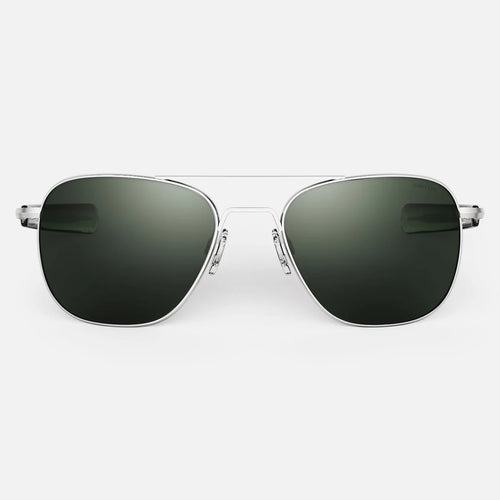 Randolph USA Aviator accessories with matte chrome finish and AGX details, featuring sleek metal frames and classic design.