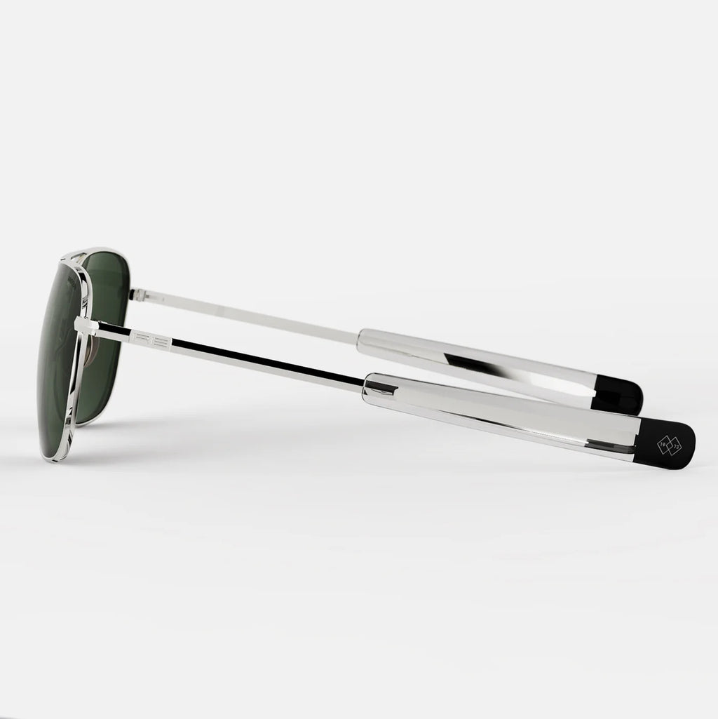 Randolph USA Aviator accessories with 23K white gold frame and AGX glass, showcasing sleek design and premium craftsmanship.