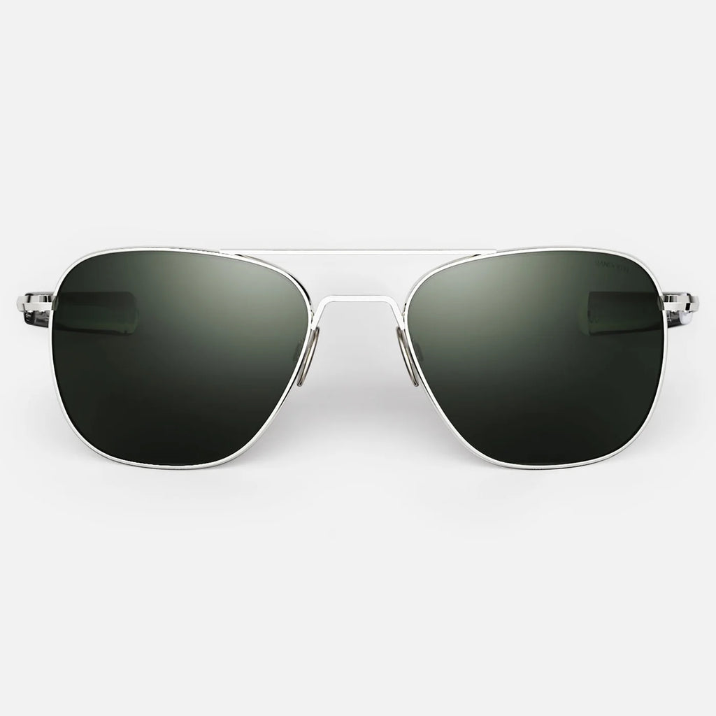 Randolph USA Aviator accessory in 23K white gold with AGX glass, featuring a sleek, polished metal design and elegant craftsmanship.