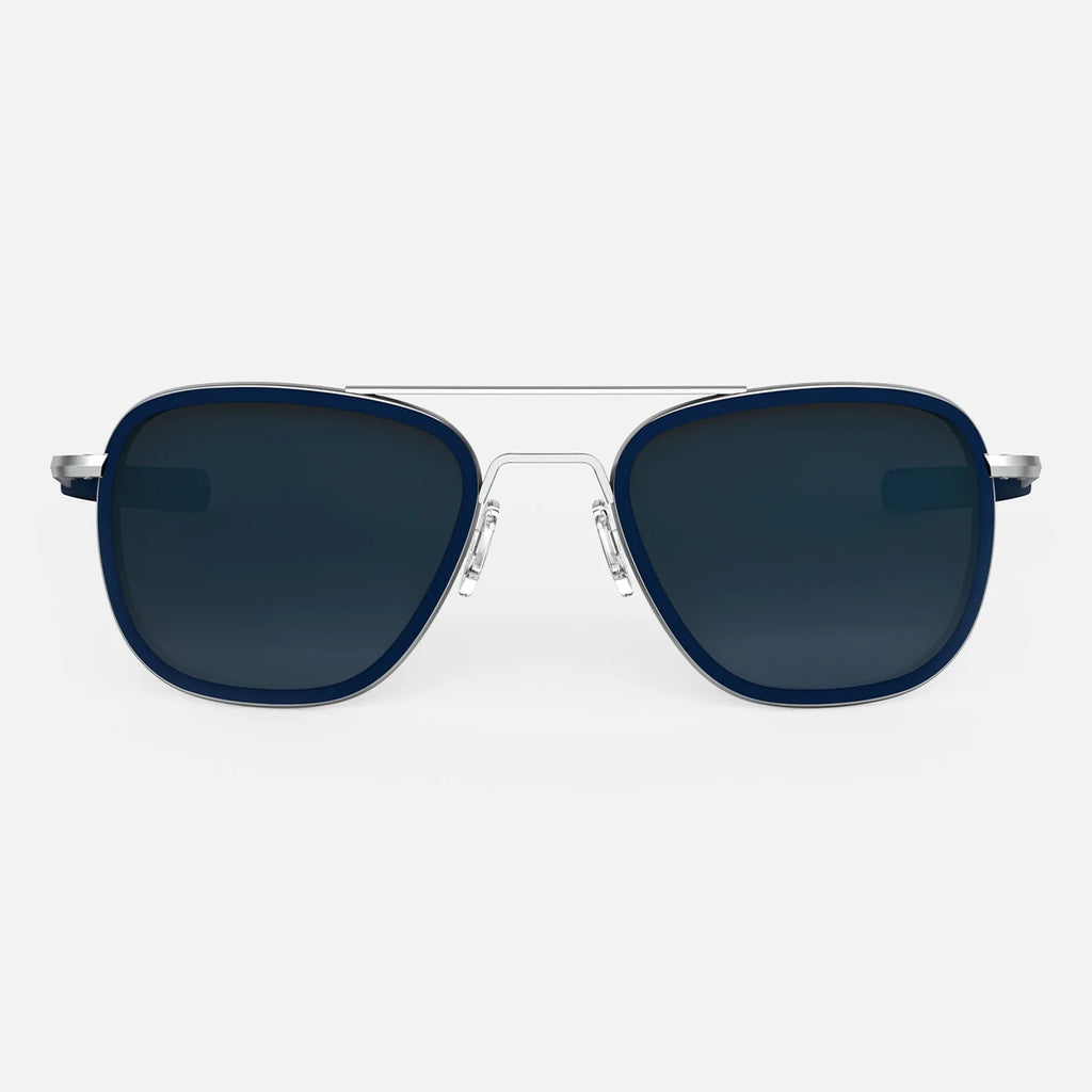 Aviator Fusion - Matte Chrome & Blue Sapphire Inlay & Slate Polarized Gradient Nylon Lens