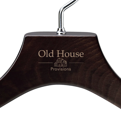 Nakata Hanger AUT-05SM suit hanger in smoke brown with silver accents, showing engraved reference detail on 45mm width.