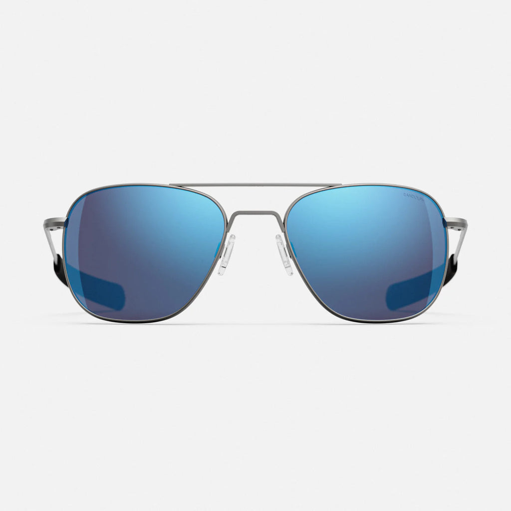 Randolph USA aviator accessories with satin gunmetal frames and Le Mans blue lenses, stylish and durable eyewear.