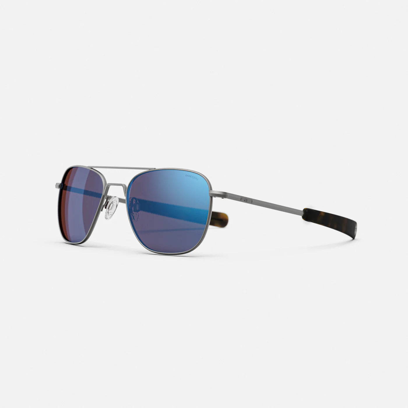 Randolph USA aviator accessories with satin gunmetal frames and Le Mans Blue lenses, featuring sleek, stylish design.
