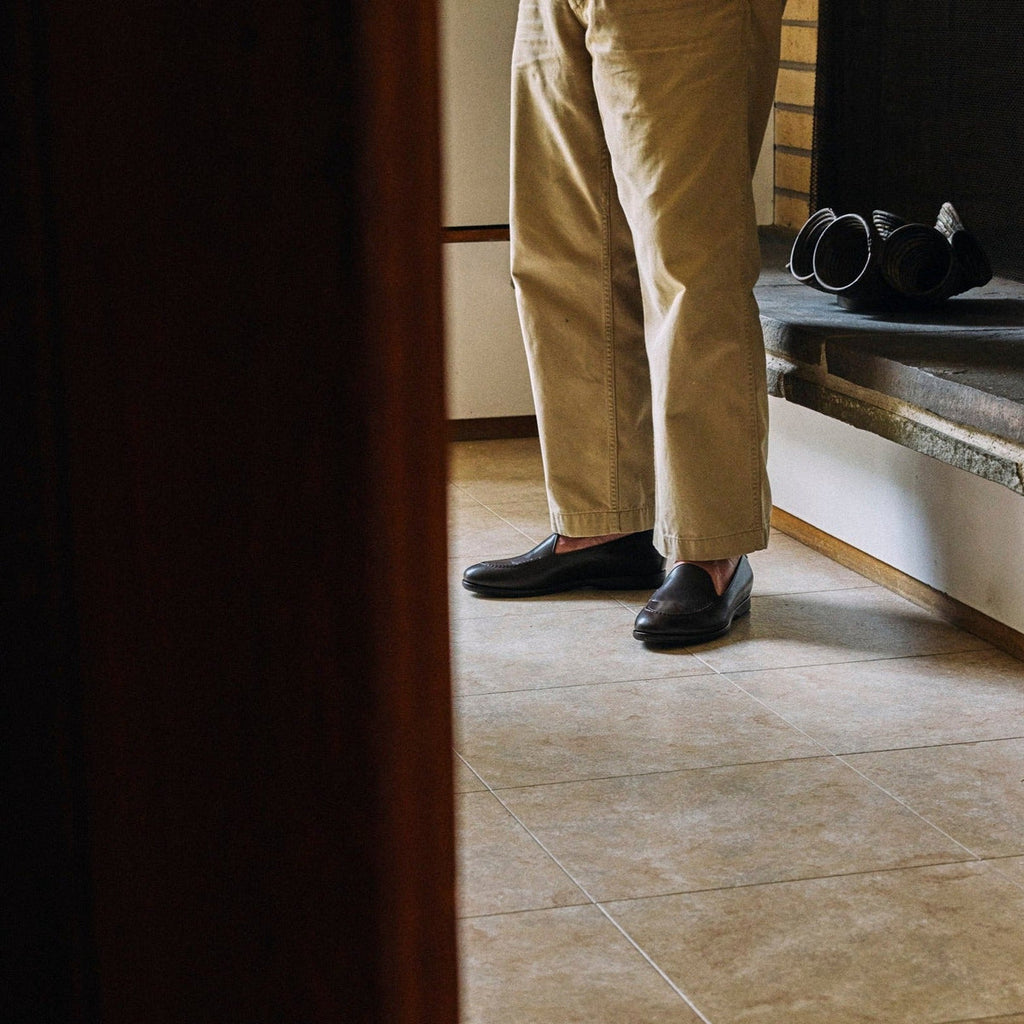 August Special Augie Type-S Loafer in espresso calf leather, shown standing, stylish men's footwear with sleek design.
