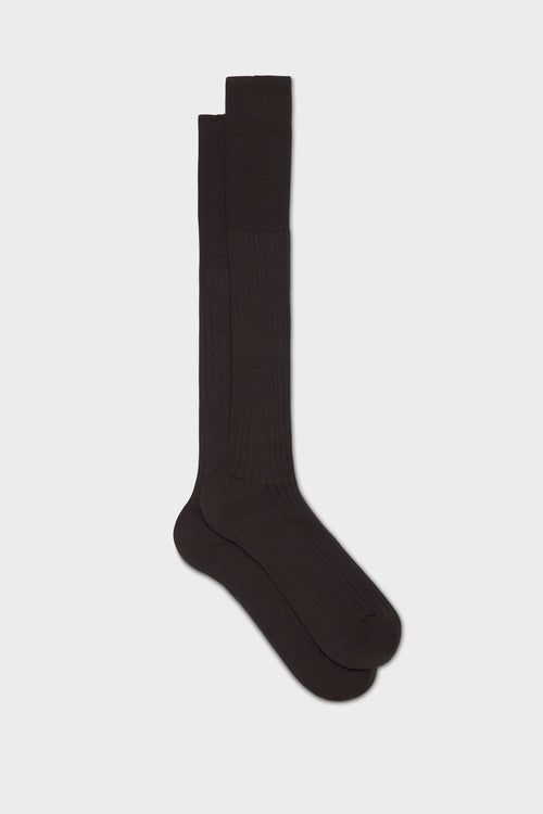 Dark brown Bresciani Ascanio wool ribbed knit socks, cozy accessories with a textured ribbed pattern and soft wool material.