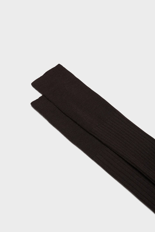 Dark brown Bresciani Ascanio wool ribbed knit socks, soft knit accessories with textured ribbing detail.