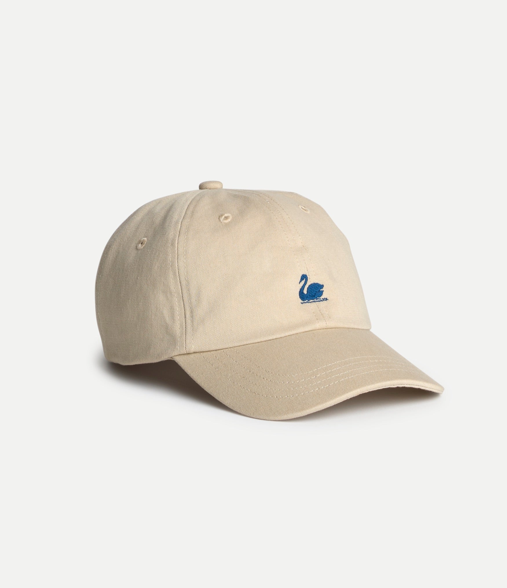 Khaki cotton twill cap with Swan logo from Merz b Schwanen, stylish accessories with embroidered branding and adjustable strap.