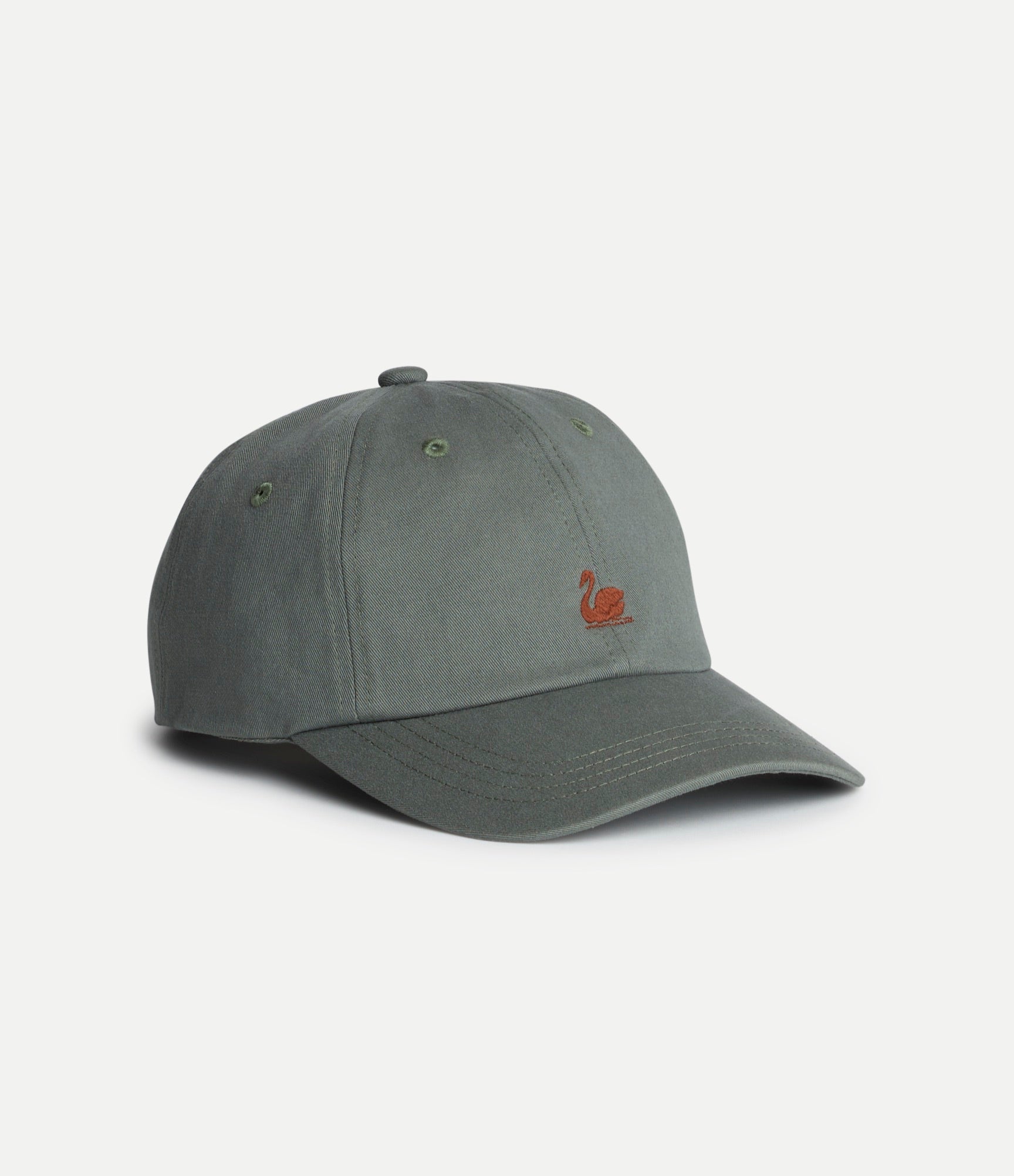 Light army cotton twill cap with Swan logo from Merz b Schwanen, featuring a classic baseball cap style and adjustable strap.