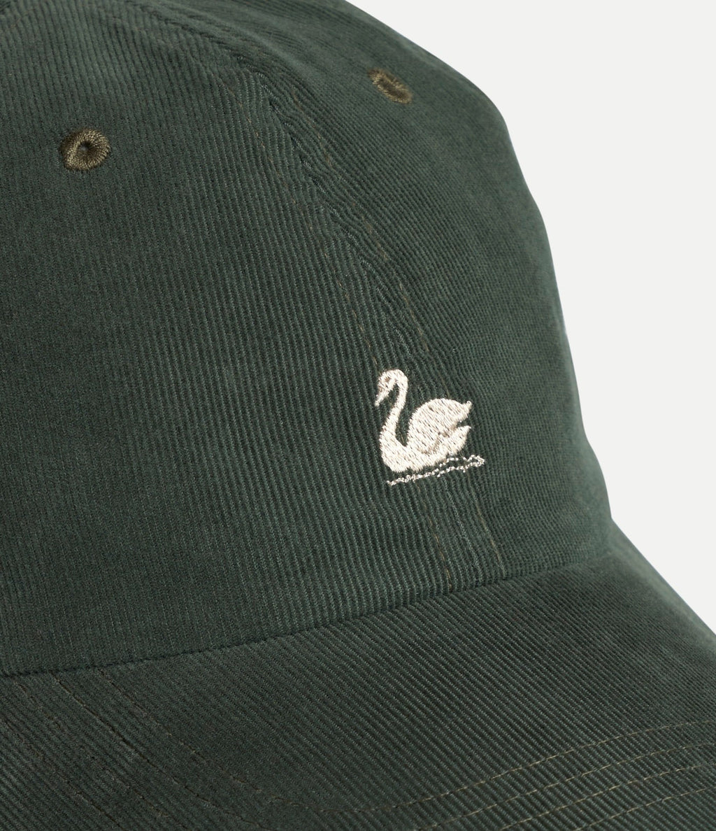 Forest green Merz b Schwanen Swan Logo Corduroy Cap, classic accessory with embroidered logo and textured fabric.