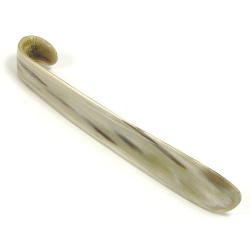 Abbeyhorn 8-inch curved shoehorn with hook end, made from natural horn, designed for easy shoe wearing and storage.