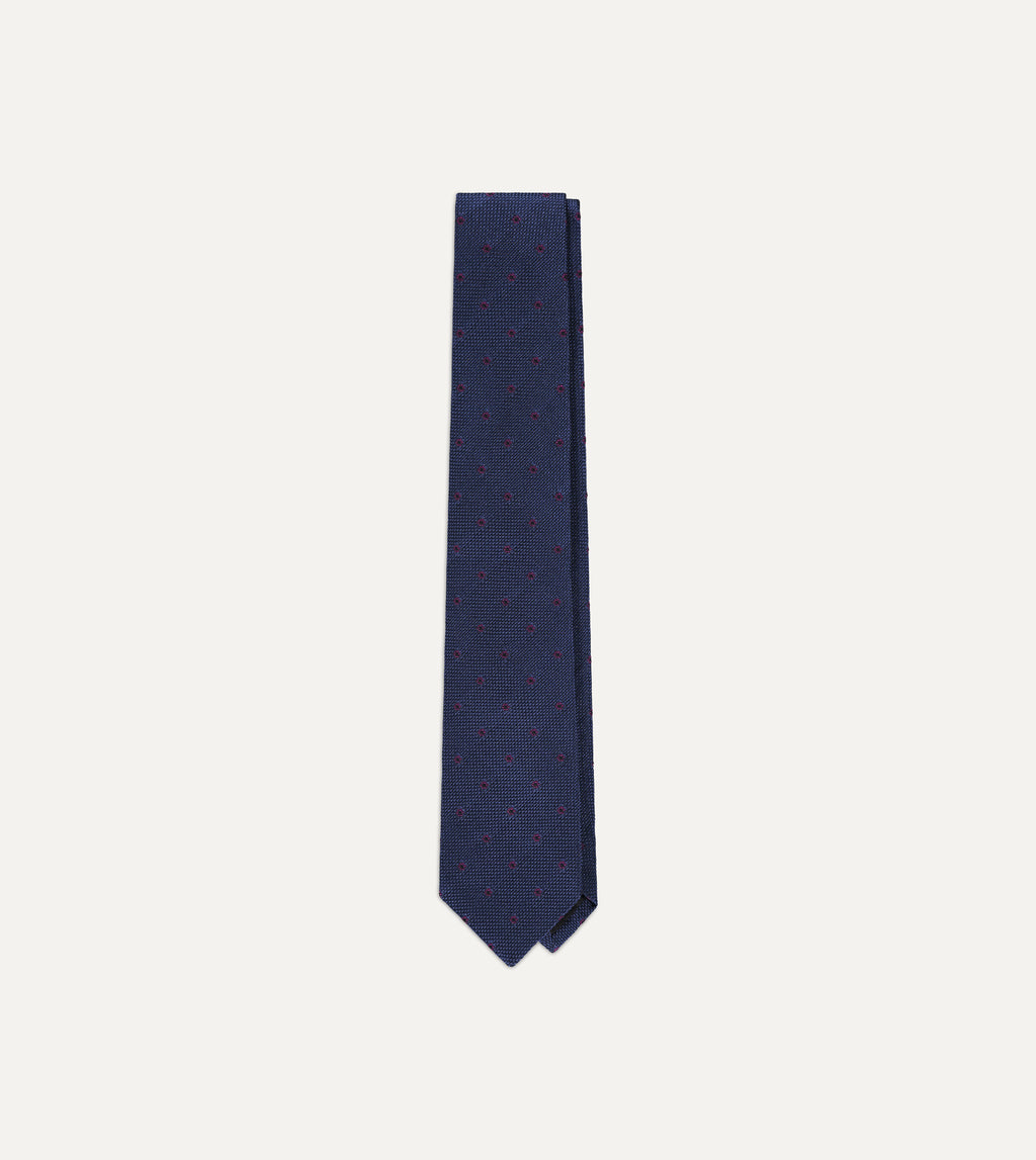 Flower Motif Silk Tie; Royal Blue & Red