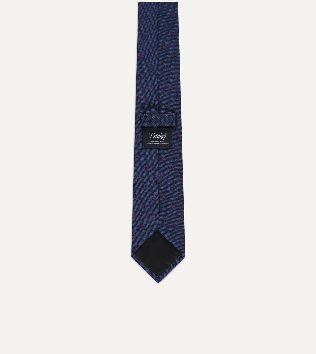 Flower Motif Silk Tie; Royal Blue & Red