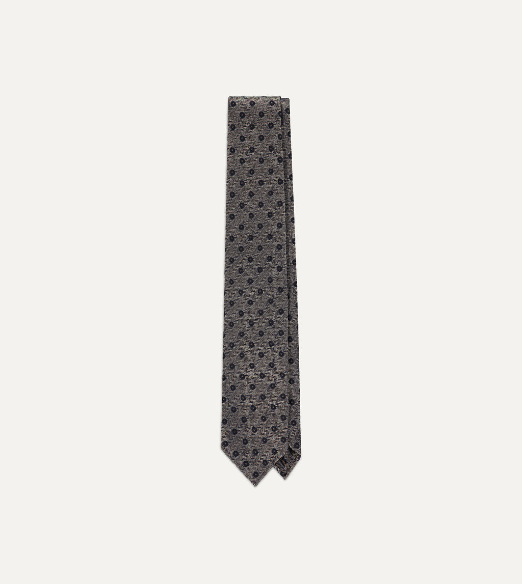 Herringbone Dots Jacquard Silk Tie, Silver & Navy