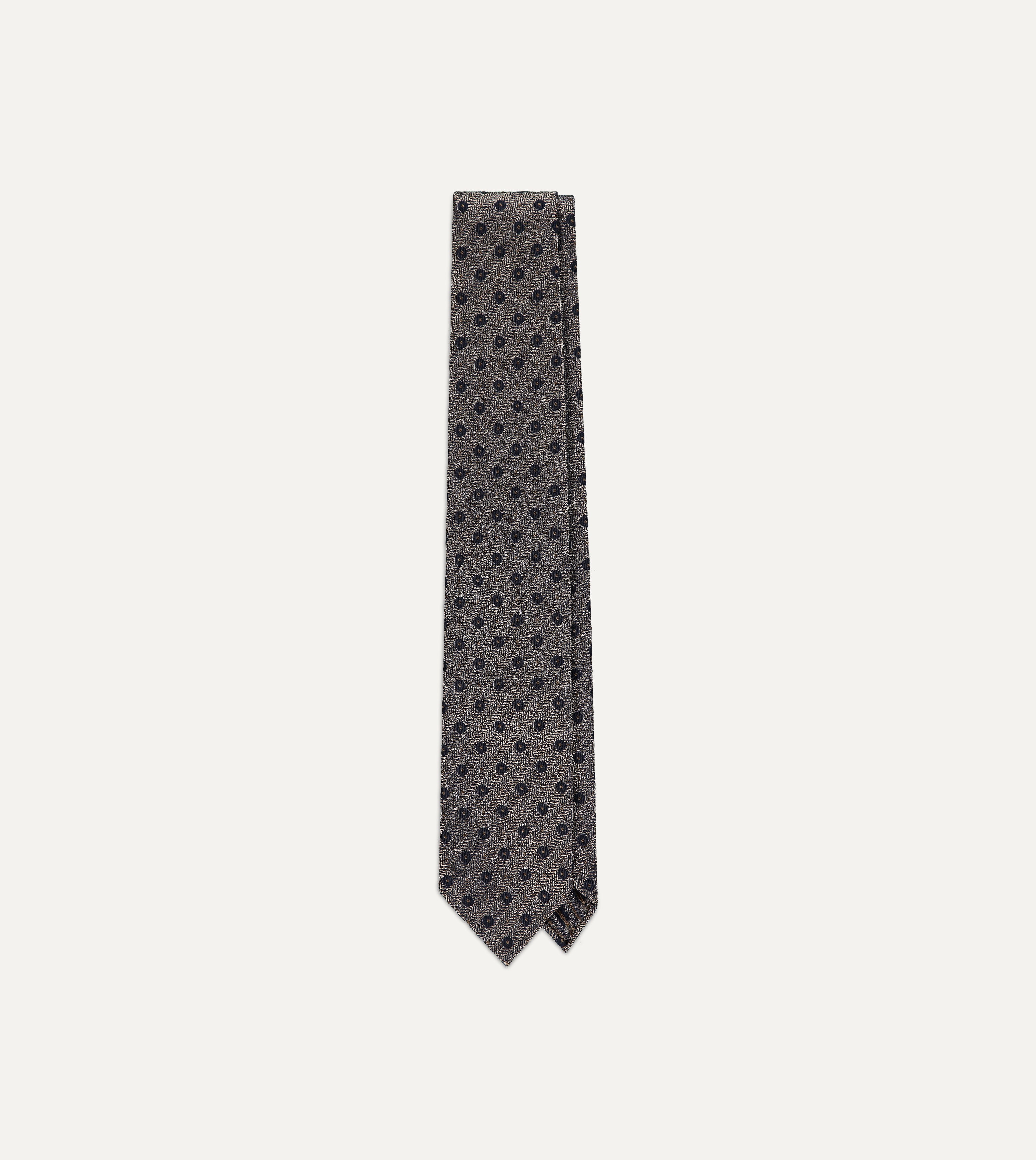 Herringbone Dots Jacquard Silk Tie, Silver & Navy
