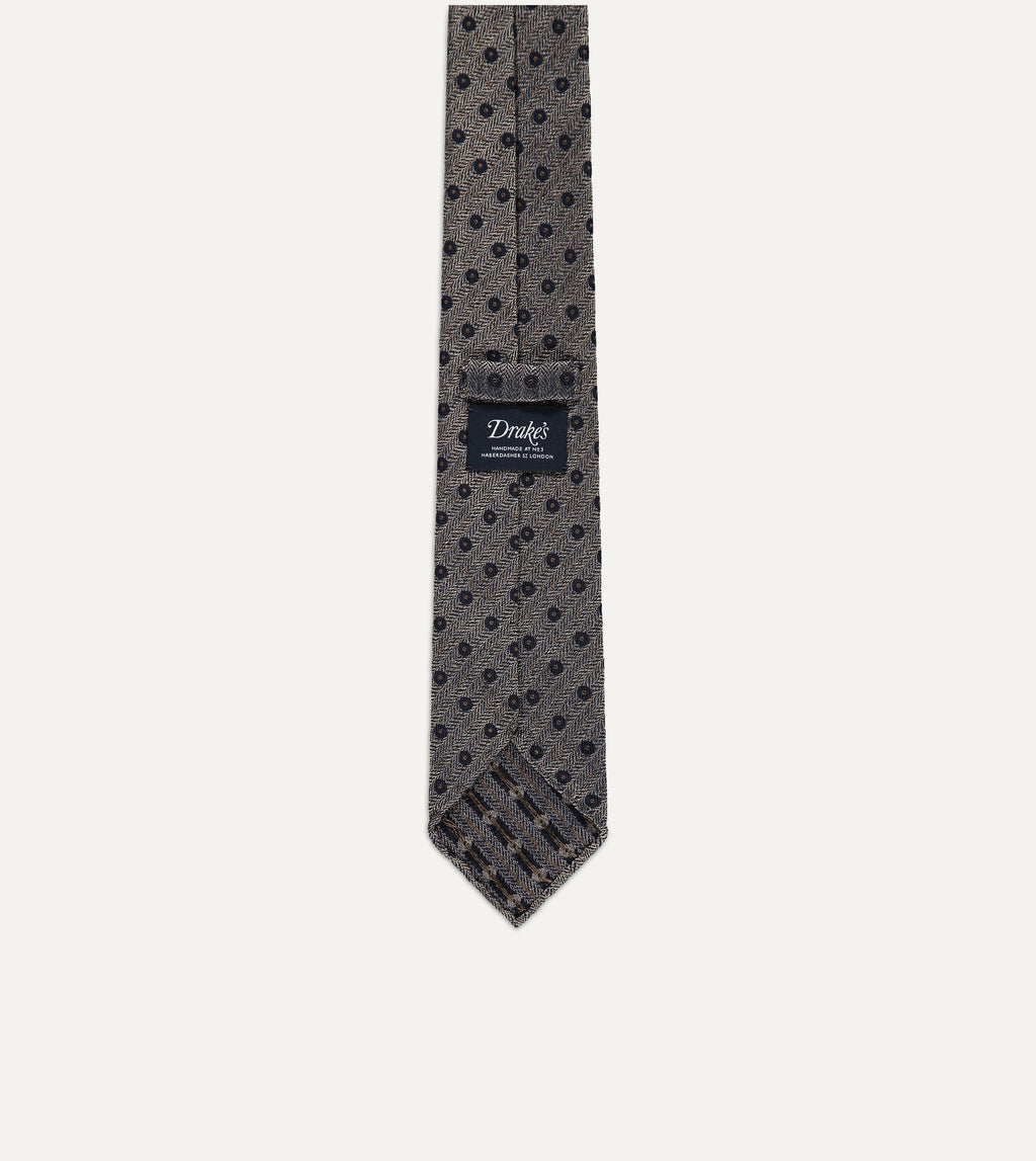 Herringbone Dots Jacquard Silk Tie, Silver & Navy