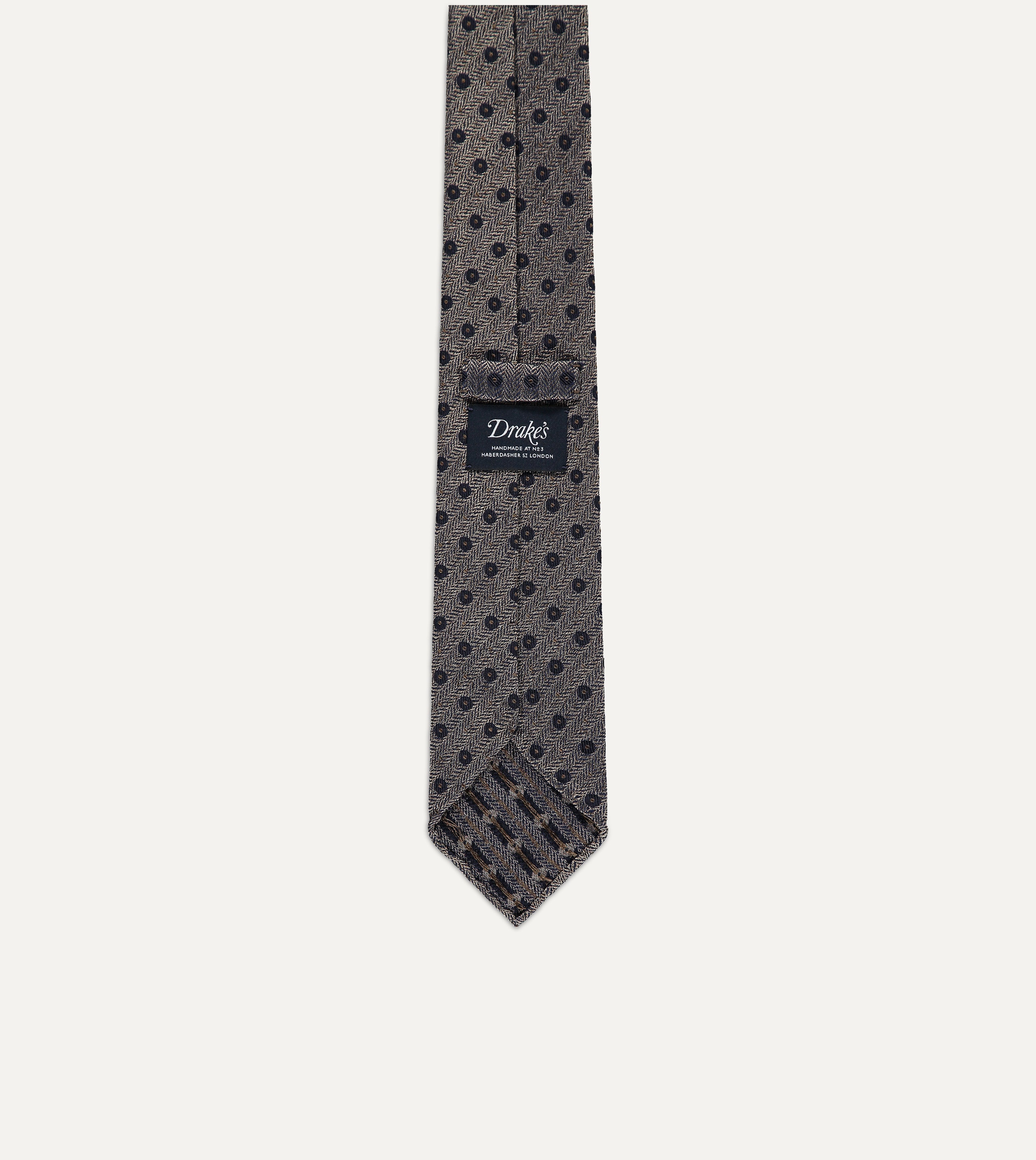Herringbone Dots Jacquard Silk Tie, Silver & Navy