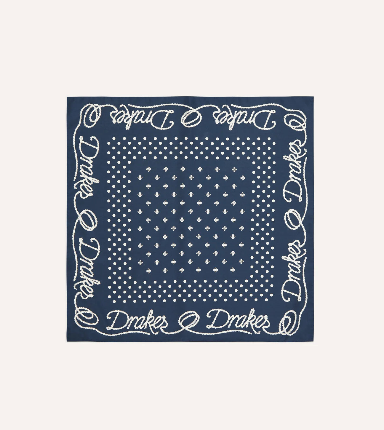Rope Border Printed Silk Bandana - Navy