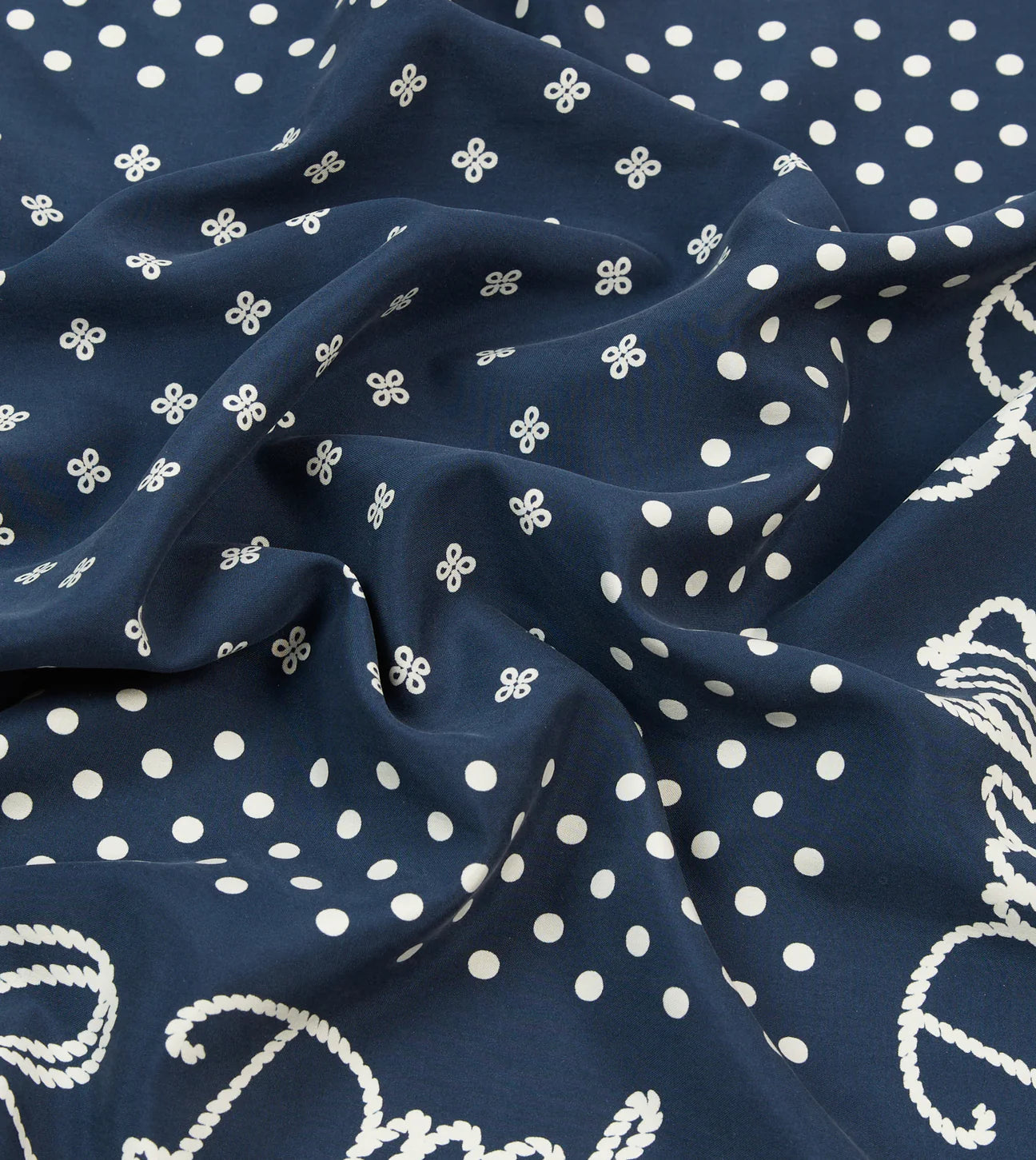 Rope Border Printed Silk Bandana - Navy