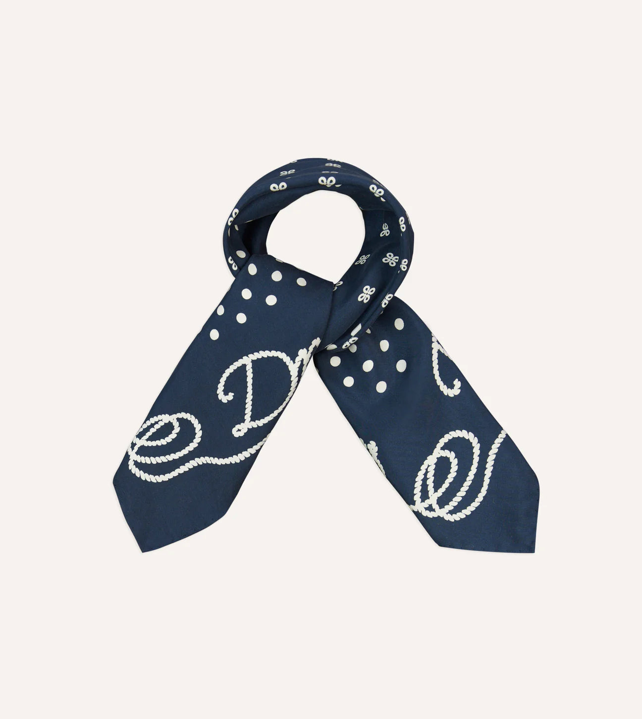 Rope Border Printed Silk Bandana - Navy