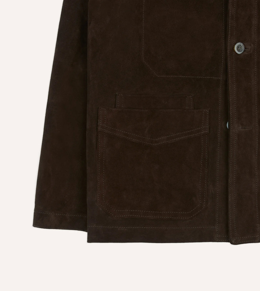 Heavy Suede 5-Pocket Chore Jacket - Chocolate Brown