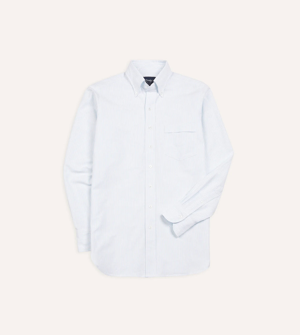 Button Down Oxford Shirt - Sky Blue Ticking Stripe