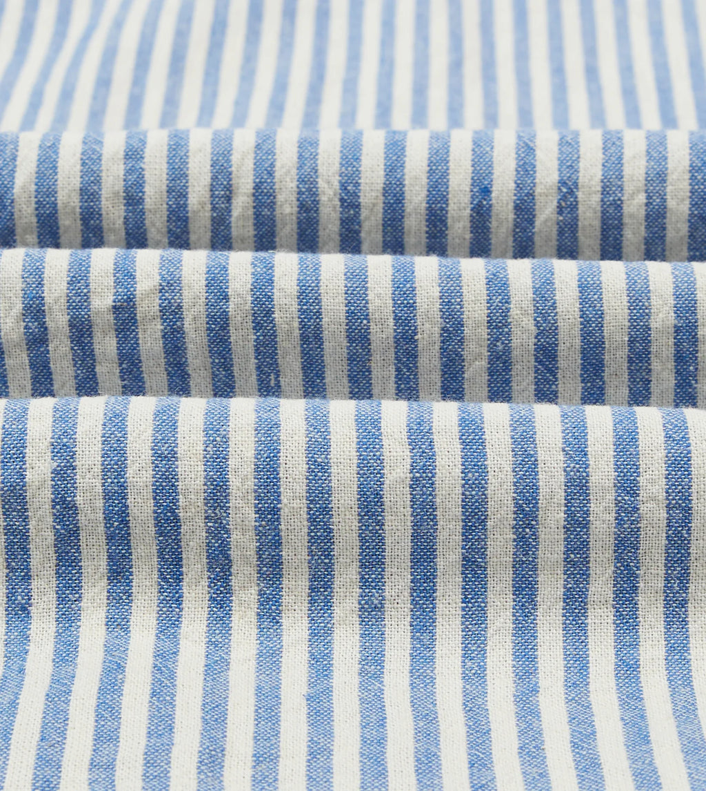 Cotton-Linen Camp Collar Shirt - Blue & White Stripe