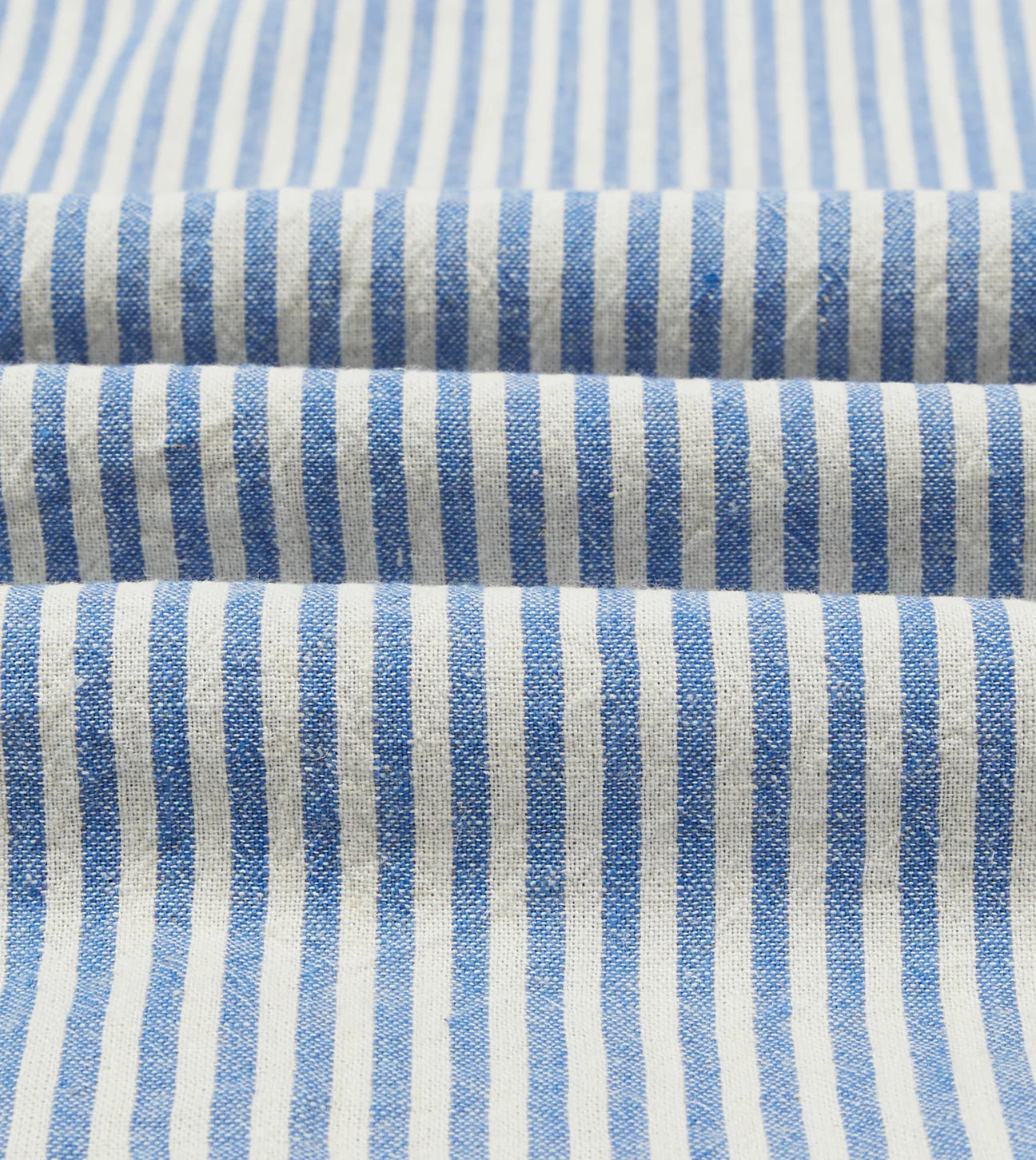 Cotton-Linen Camp Collar Shirt - Blue & White Stripe