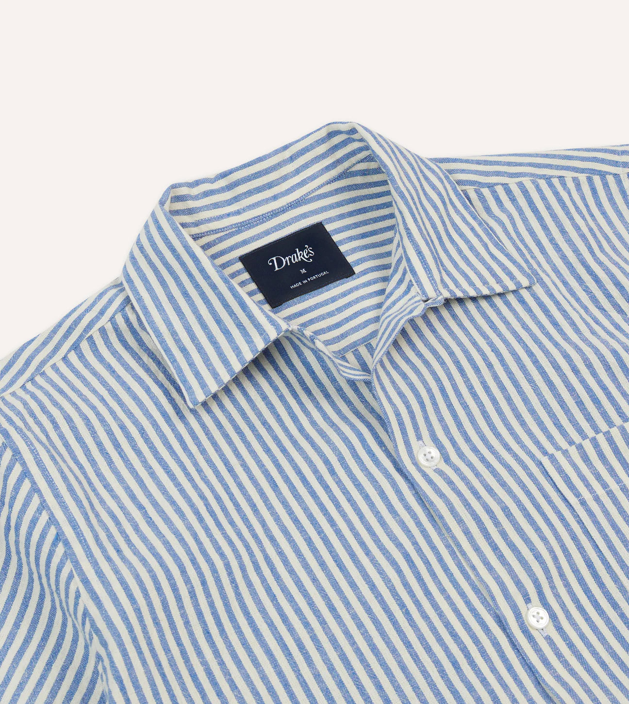 Cotton-Linen Camp Collar Shirt - Blue & White Stripe