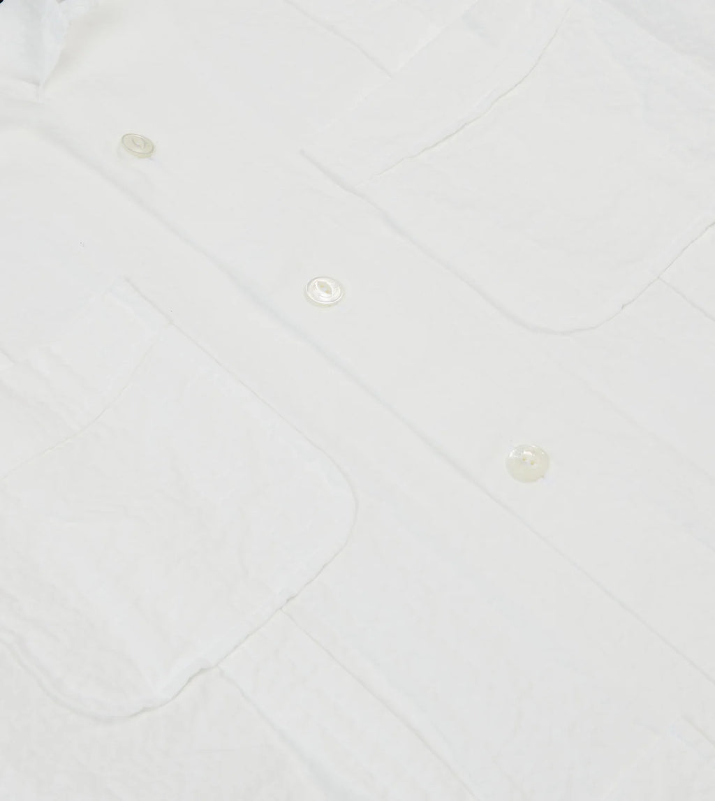 Cotton-Linen Seersucker Cuban Short Sleeve Shirt - White
