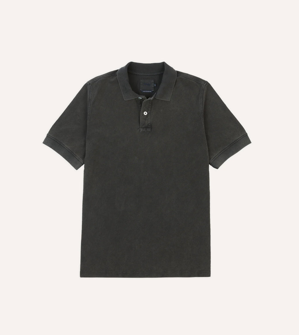 Washed Pique Polo - Black