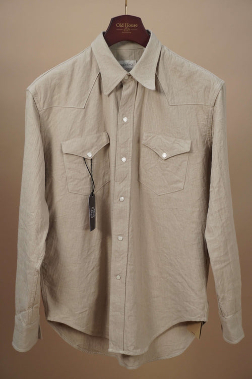 Cohérence AbiQuiu Western shirt in ivory linen and cotton with chevron pattern, featuring a casual Western-style design.