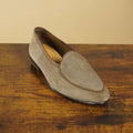 Olive suede Sagan Classic loafers by Baudoin and Lange, featuring a sleek footwear design and textured suede finish.