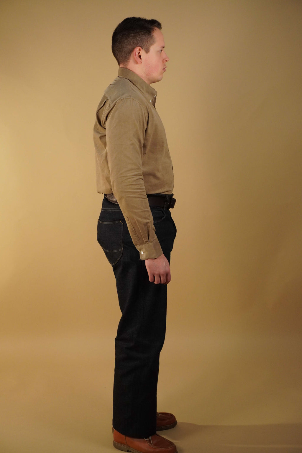 Cotton Needlecord Button Down Shirt - Beige