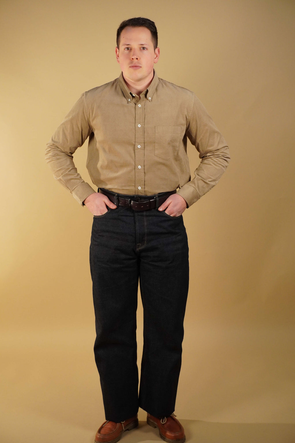 Cotton Needlecord Button Down Shirt - Beige