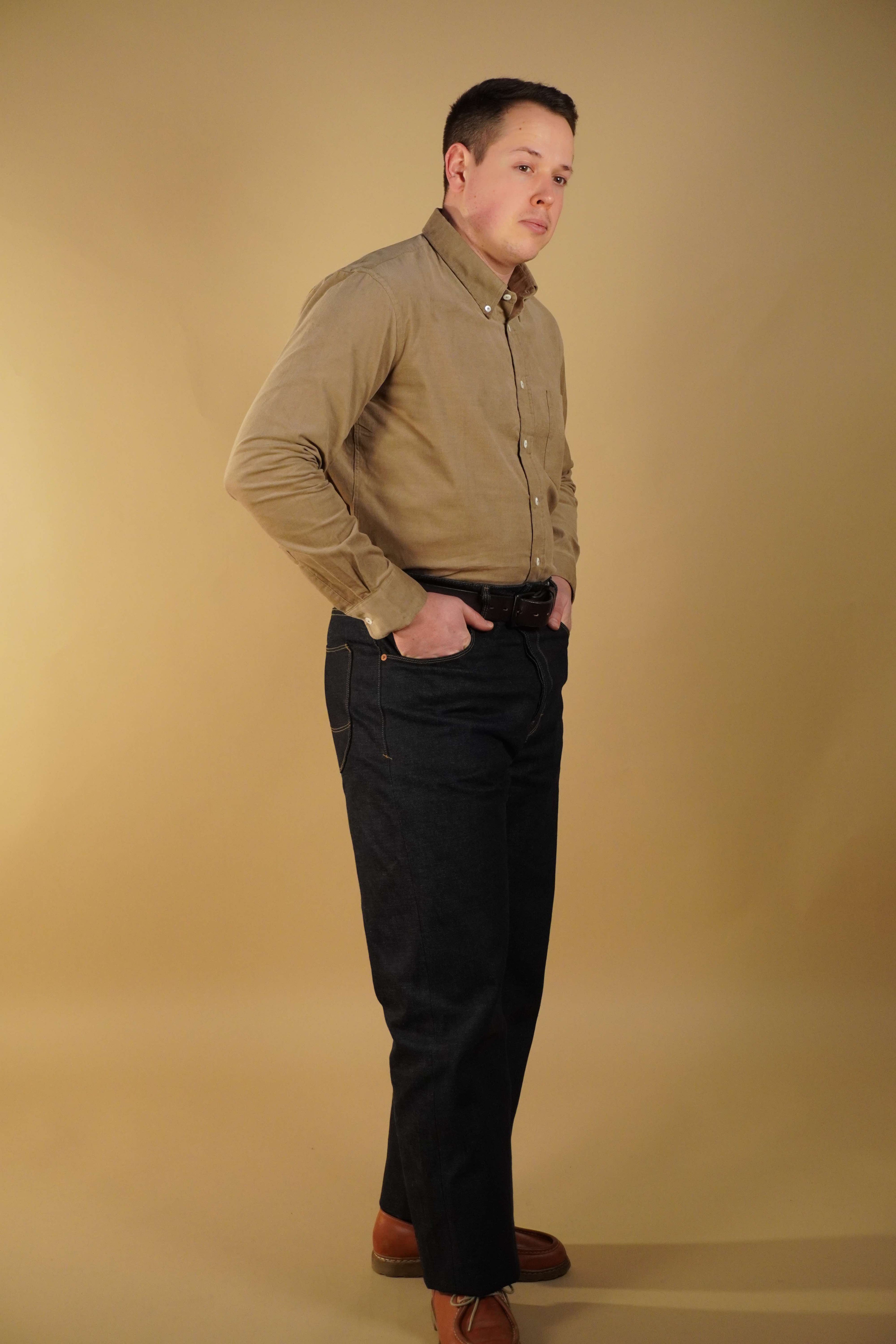 Cotton Needlecord Button Down Shirt - Beige