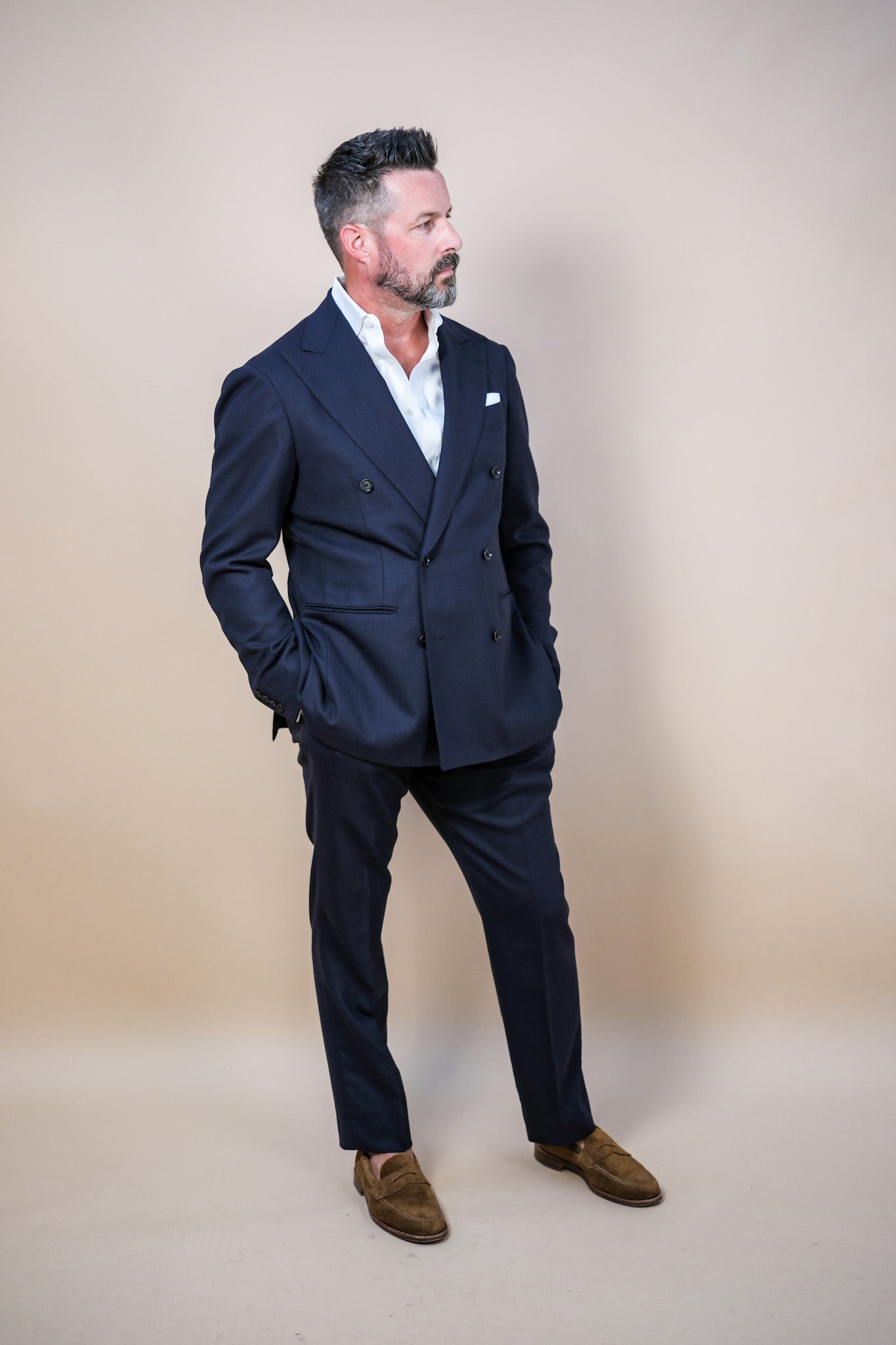 Double Breasted Fresco Suit - Navy